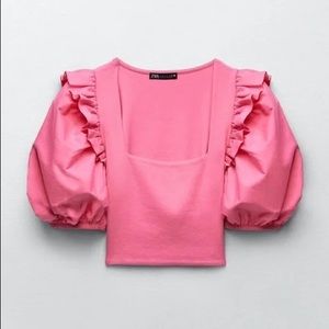 Zara Pink Puff Sleeve Crop Top